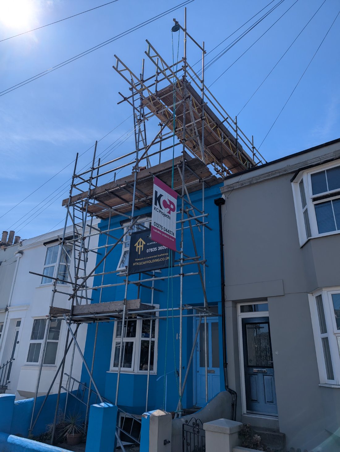 Roof and chimney access scaffold on a terraced house